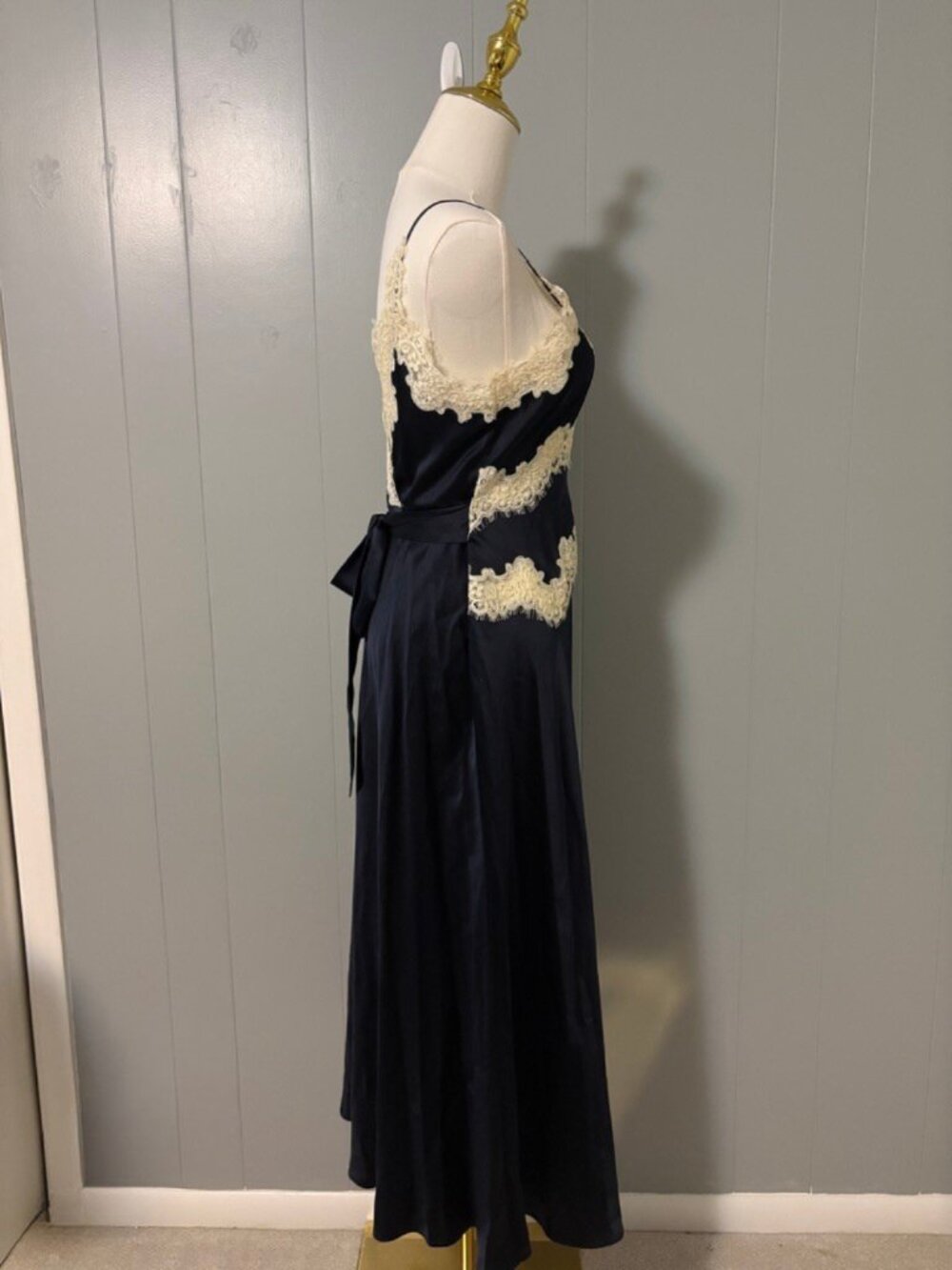 NEW Doen Obelia Navy Silk Lace Trim Dress Bias Cut Midi Romantic Luxury Small - Picture 9 of 16